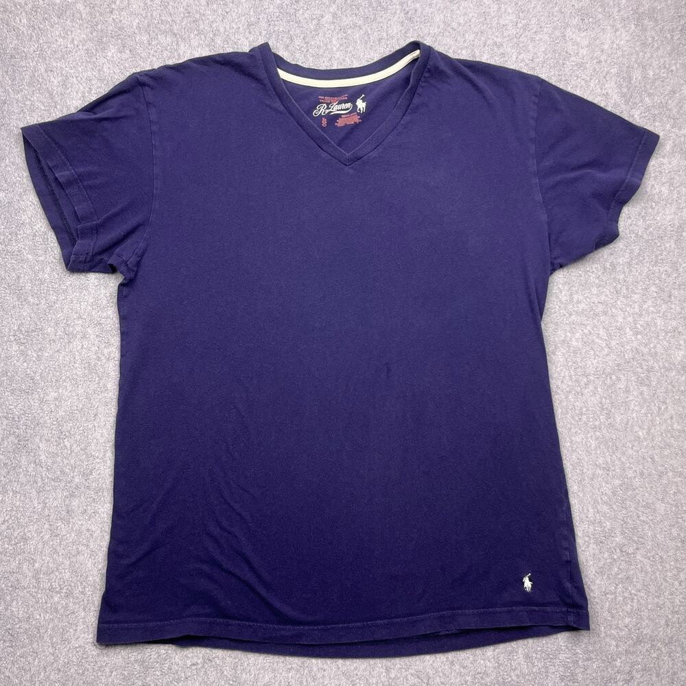 ralph lauren v neck t-shirt blue‎ pony short sleeve large